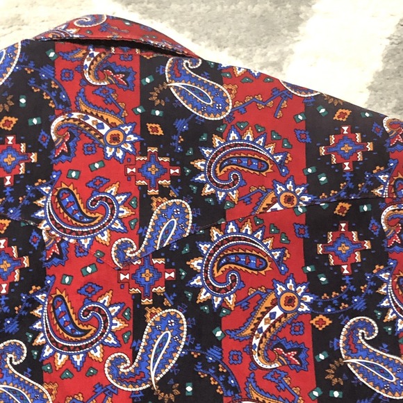 VTG Wrangler Western Shirt Men X-Long Tails M 16-33 Blue Paisley Rockabilly USA - Picture 14 of 14